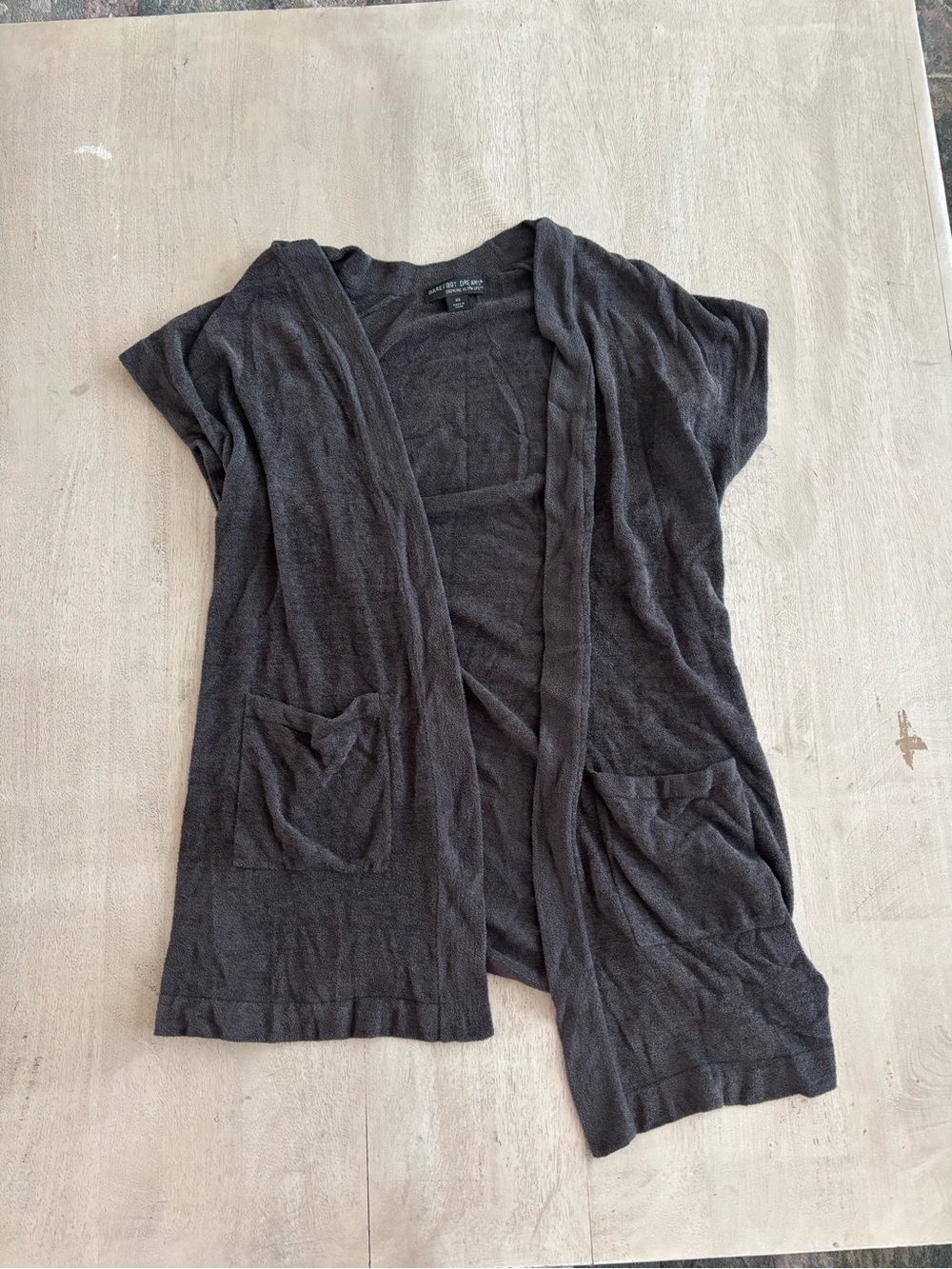 Barefoot Dreams Dark Gray Open Front Short Sleeve Cardigan